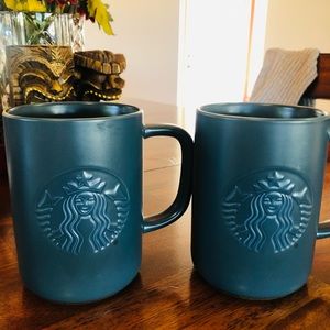 Starbucks Blue Smokey Teal Recycled Ceramics Coffee Mug 16oz like new (set of 2)